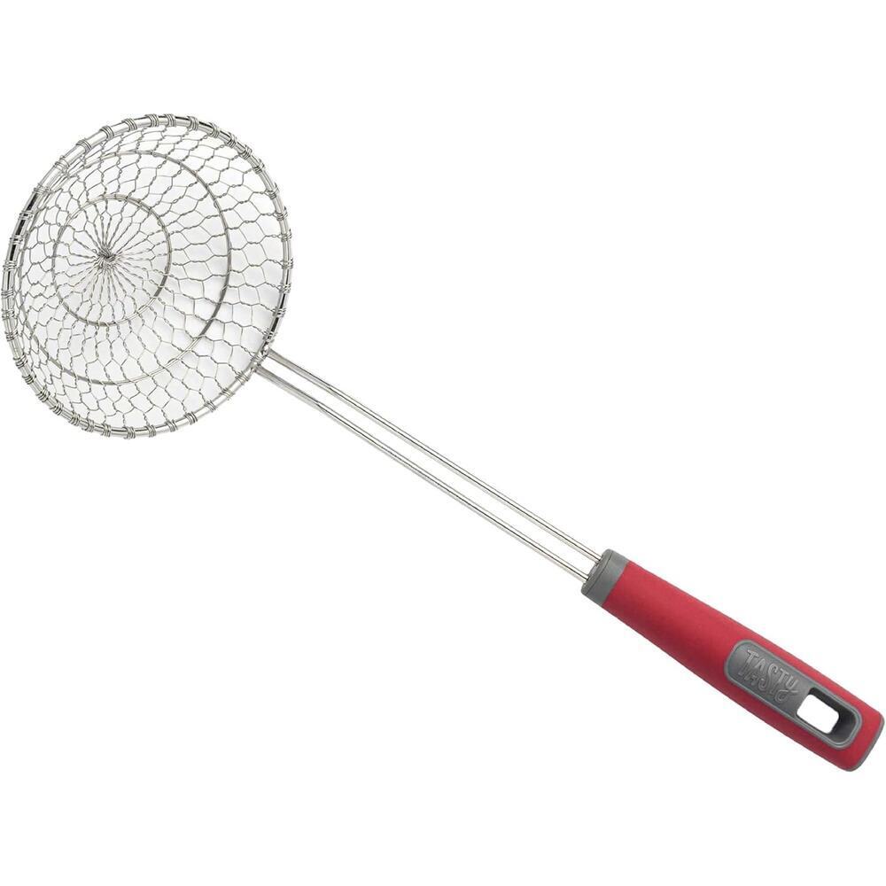 Tasty Skimmer Stainless Steel Kitchen Tool Red Comfort Grip Handle 5 Inch Round